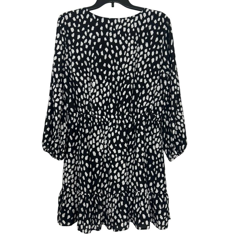 Vineyard Vines Black White Silk Blend Dress Large V Neck Long Sleeve Ruffle Hem - Picture 3 of 16